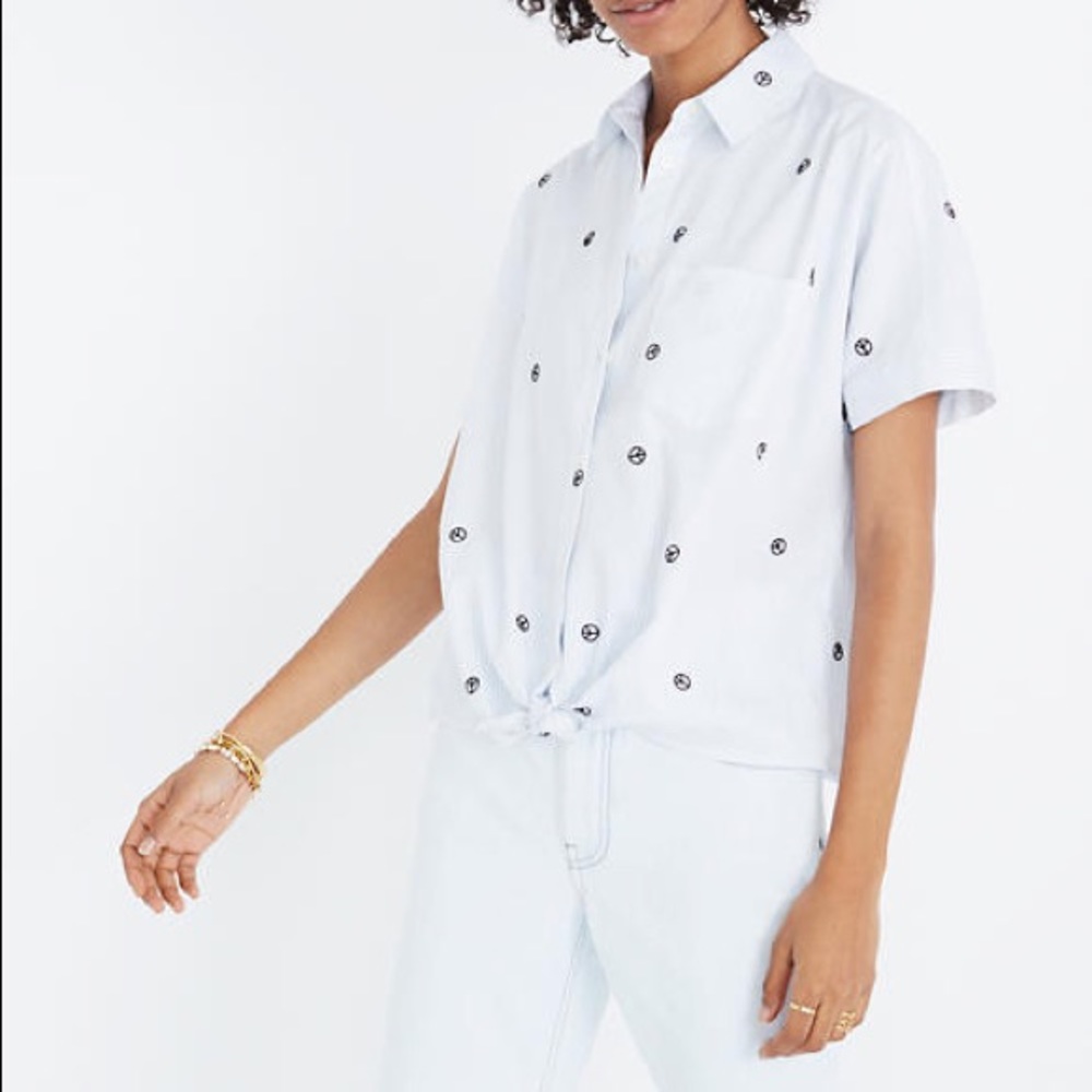 Madewell embroidered peace sign button down